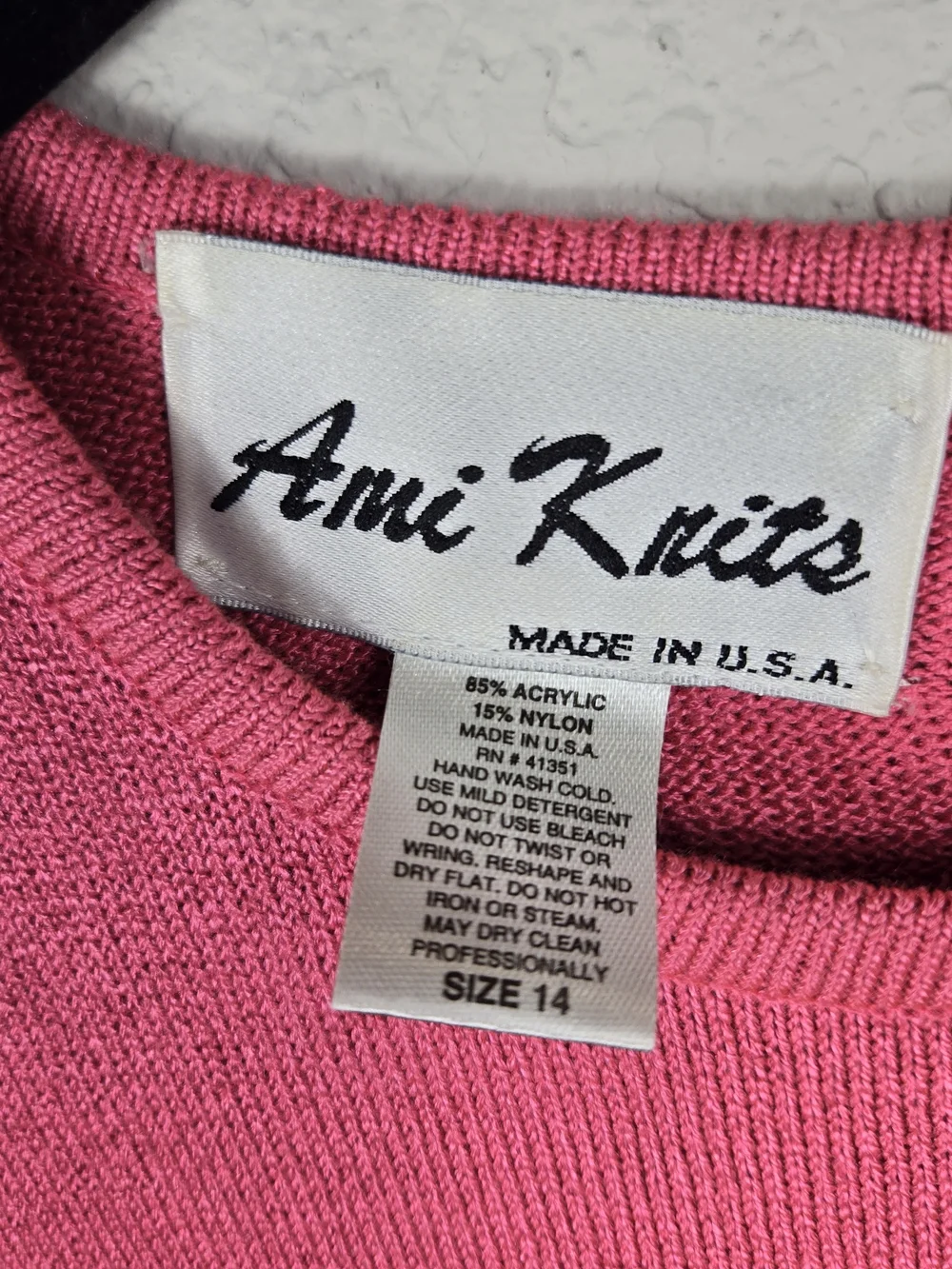 Vintage Ami Knits Hot Pink Knit Shift Dress USA Made Mod Minimalist Size 14